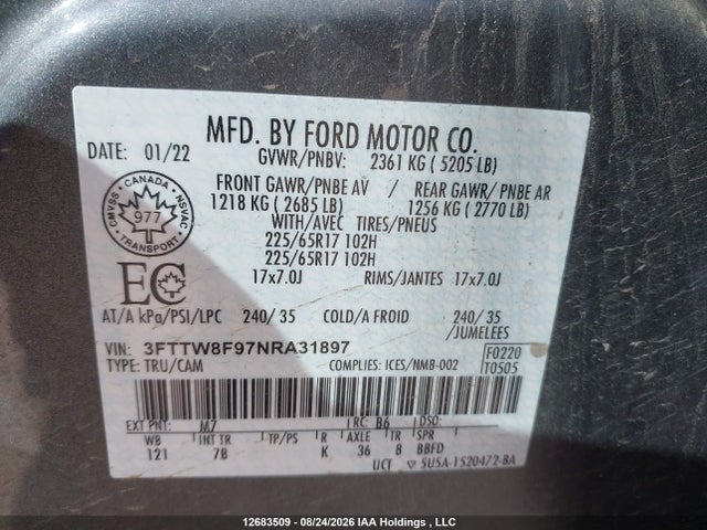 3FTTW8F97NRA31897 Ford Maverick Xl/xlt/lariat