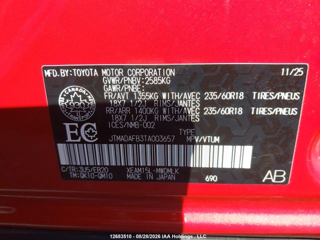 Aukcja sprzedaży 2026 Toyota Bz Xle Awd, vin: JTMADAFB3TA003657, numer aukcji: 12683510
