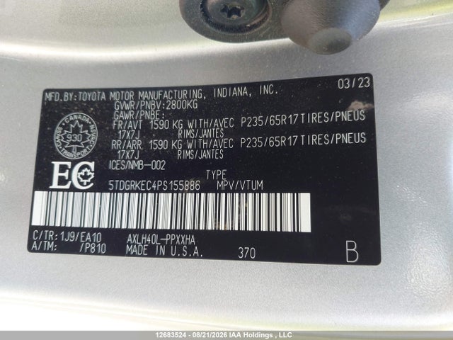Продаж на аукціоні авто 2023 Toyota Sienna Xle 8-passenger, vin: 5TDGRKEC4PS155886, номер лоту: 12683524