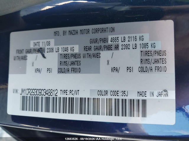 Продаж на аукціоні авто 2009 Mazda Mazda5 Gs/gt, vin: JM1CR293090348812, номер лоту: 12683526