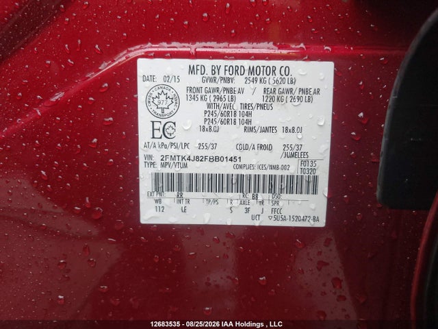 Ford EDGE SEL 2015 2FMTK4J82FBB01451 Image 9