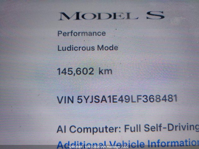 Tesla Model S Performance 2020 5YJSA1E49LF368481 Image 16