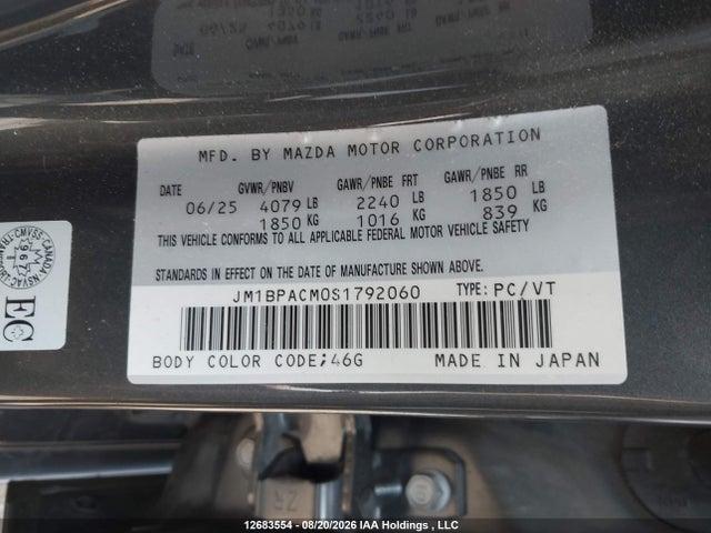 Продаж на аукціоні авто 2025 Mazda 3 Preferred, vin: JM1BPACM0S1792060, номер лоту: 12683554
