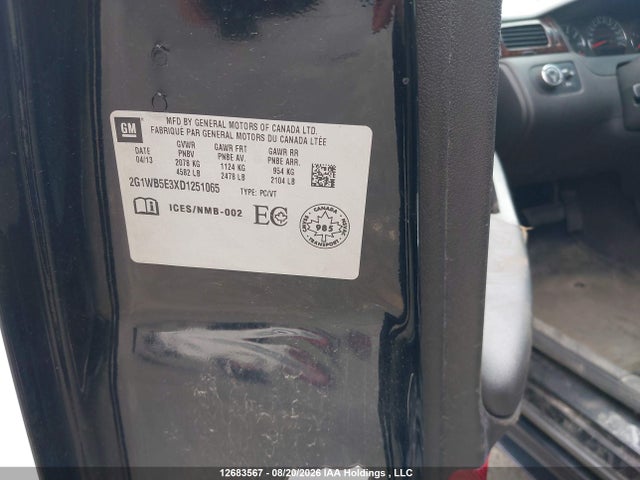 12683567 :رقم المزاد ، 2G1WB5E3XD1251065 vin ، 2013 Chevrolet Impala Lt مزاد بيع