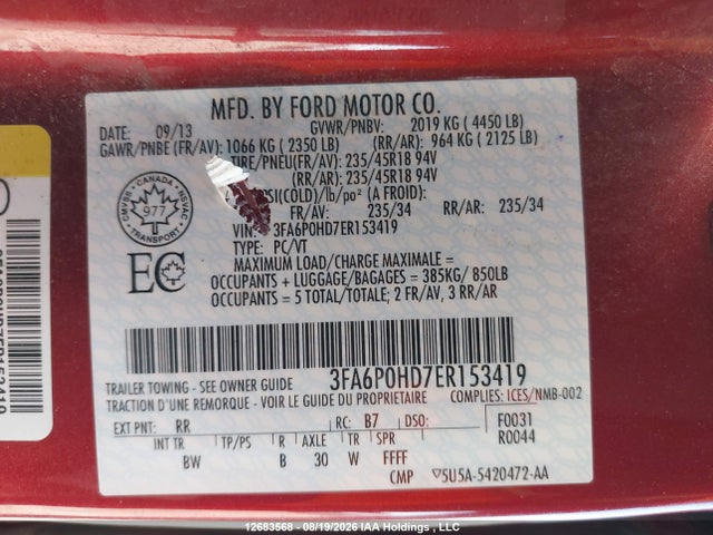 Ford FUSION SE 2014 3FA6P0HD7ER153419 Image 9
