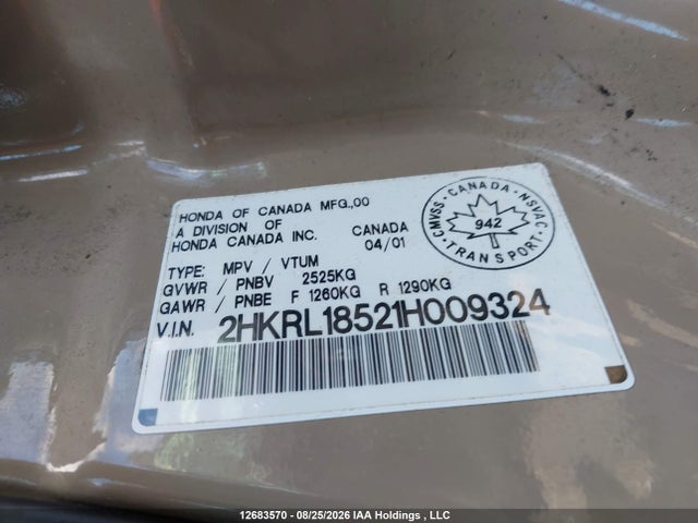 Aukcja sprzedaży 2001 Honda Odyssey Lx, vin: 2HKRL18521H009324, numer aukcji: 12683570