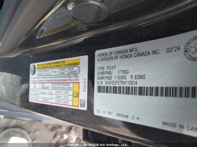 Продажа на аукционе авто 2024 Honda Civic, vin: 2HGFE2F57RH110614, номер лота: 12683583