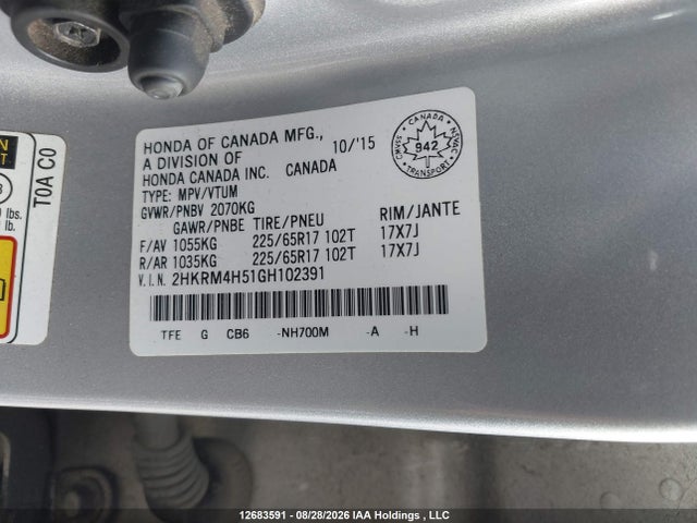 Honda CR-V EX 2016 2HKRM4H51GH102391 Image 9