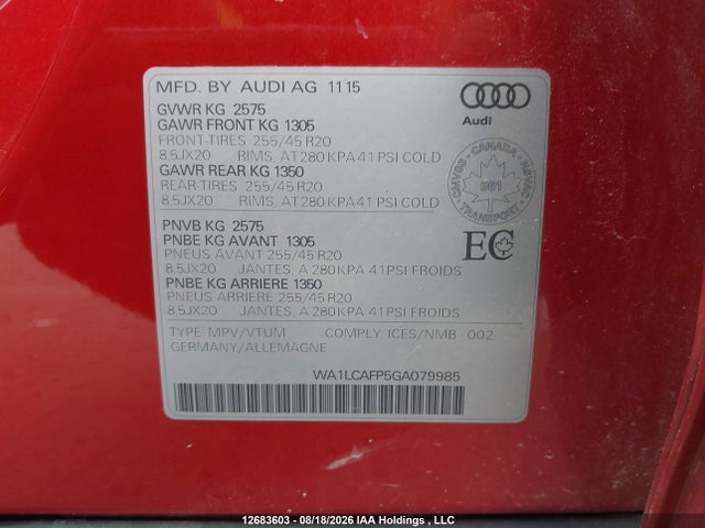 WA1LCAFP5GA079985 Audi Sq5 3.0t Technik