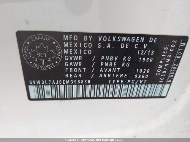 Продажа на аукционе авто 2014 Volkswagen Jetta 2.0 Tdi Highline/2.0 Tdi Trendline+, vin: 3VW3L7AJ8EM398886, номер лота: 12683611