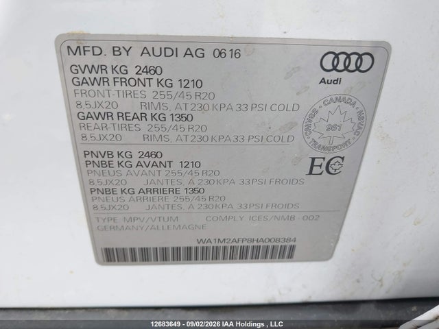 Aukcja sprzedaży 2017 Audi Q5 Premium Plus, vin: WA1M2AFP8HA008384, numer aukcji: 12683649