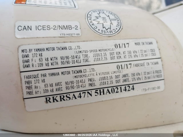 Продажа на аукционе авто 2017 Yamaha Xc50, vin: RKRSA47N5HA021424, номер лота: 12683660