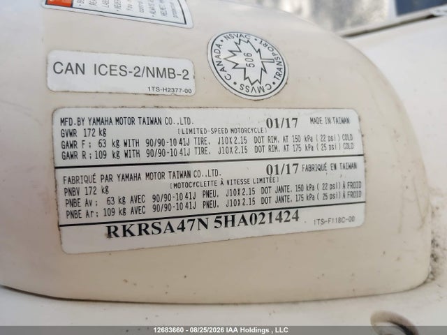Продажа на аукционе авто 2017 Yamaha Xc50, vin: RKRSA47N5HA021424, номер лота: 12683660