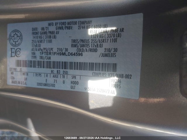 1FTER1FH9MLD64596 Ford Ranger Xl/xlt/lariat
