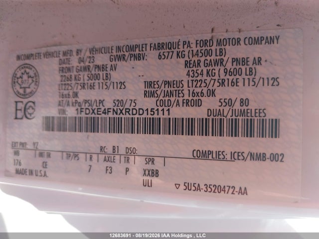 12683691 :رقم المزاد ، 1FDXE4FNXRDD15111 vin ، 2024 Ford E-450 Cutaway مزاد بيع