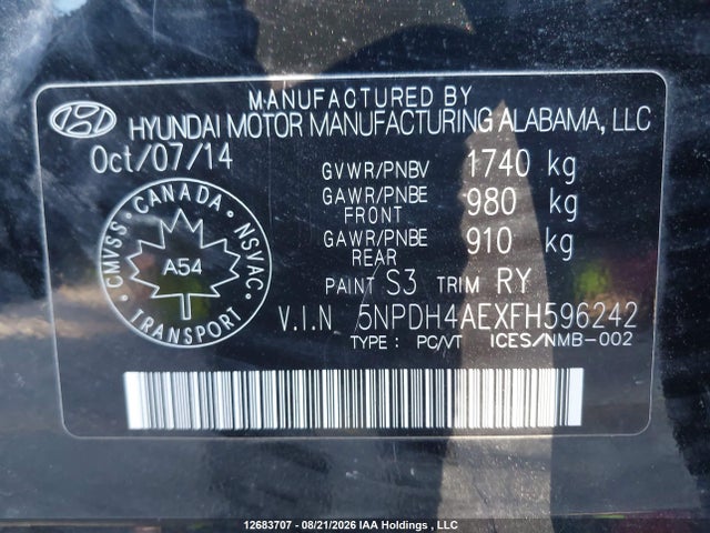 5NPDH4AEXFH596242 Hyundai Elantra Se/sport/limited