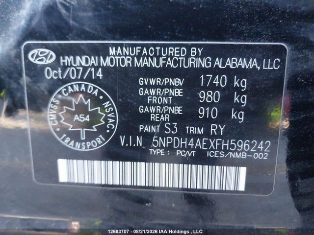 5NPDH4AEXFH596242 Hyundai Elantra Se/sport/limited