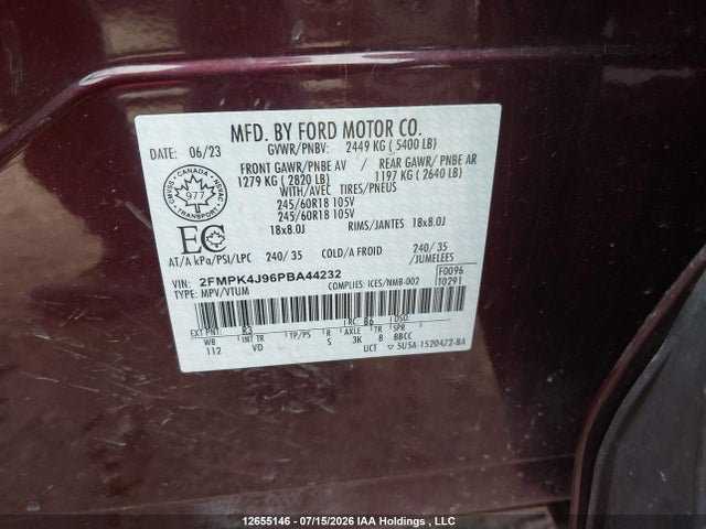 2023 Ford Edge Sel მანქანა იყიდება აუქციონზე, vin: 2FMPK4J96PBA44232, აუქციონის ნომერი: 12655146