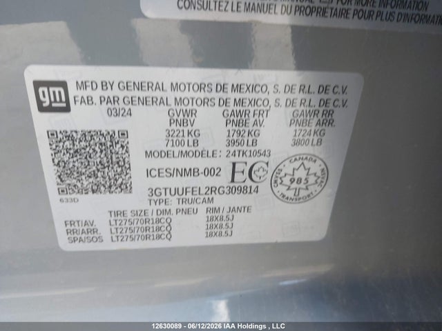 3GTUUFEL2RG309814 GMC Sierra 1500 At4x