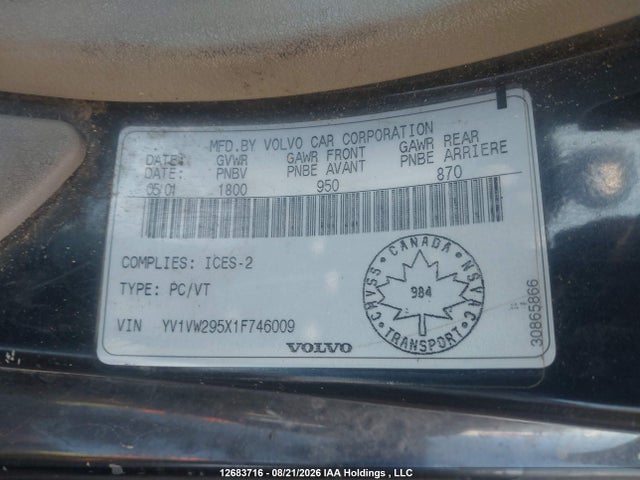 Aukcja sprzedaży 2001 Volvo V40 A, vin: YV1VW295X1F746009, numer aukcji: 12683716