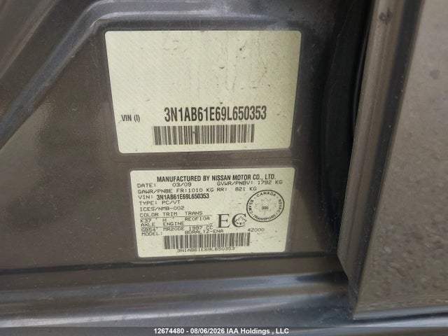 12674480 :رقم المزاد ، 3N1AB61E69L650353 vin ، 2009 Nissan Sentra 2.0s مزاد بيع