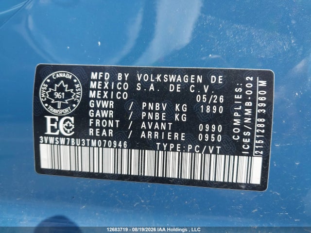 Aukcja sprzedaży 2026 Volkswagen Jetta Comfortline, vin: 3VWSW7BU3TM070946, numer aukcji: 12683719