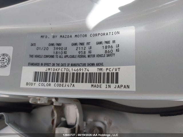 12683727 :رقم المزاد ، JM1DKFC70L1469174 vin ، 2020 Mazda Cx-3 Gs مزاد بيع
