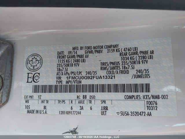 Ford ESCAPE SE 2015 1FMCU0G92FUA13321 Image 9