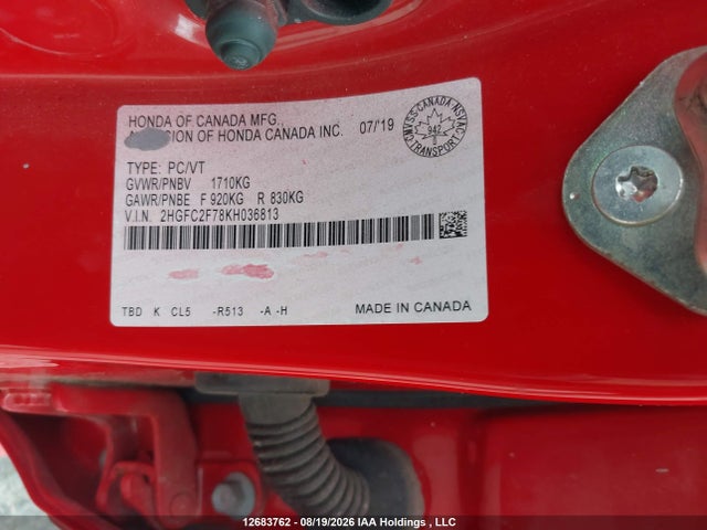 Aukcja sprzedaży 2019 Honda Civic Ex, vin: 2HGFC2F78KH036813, numer aukcji: 12683762