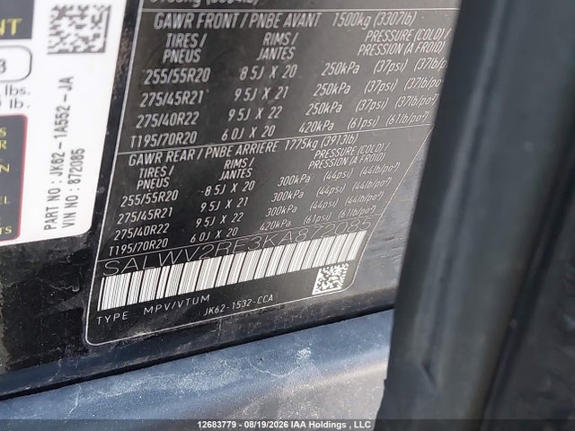 SALWV2RE3KA872085 Land Rover Range Rover Sport Supercharged Autobiography