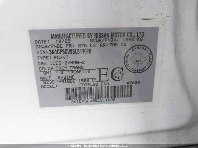 Aukcja sprzedaży 2025 Nissan Kicks Play Sv, vin: 3N1CP5CV9SL511020, numer aukcji: 12683805