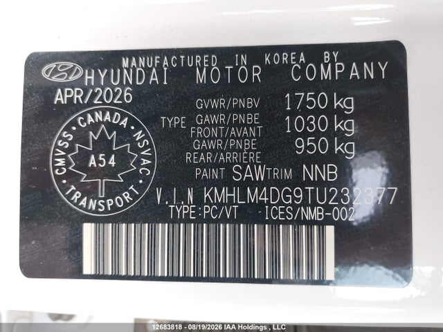 12683818 :رقم المزاد ، KMHLM4DG9TU232377 vin ، 2026 Hyundai Elantra Sel Sport مزاد بيع