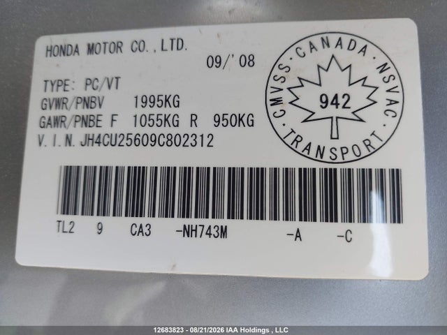 Aukcja sprzedaży 2009 Acura Tsx Premium/technology Package, vin: JH4CU25609C802312, numer aukcji: 12683823