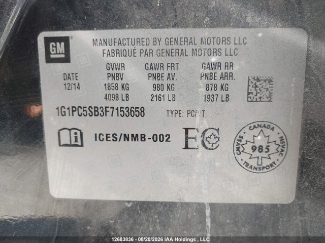 Продажа на аукционе авто 2015 Chevrolet Cruze, vin: 1G1PC5SB3F7153658, номер лота: 12683836