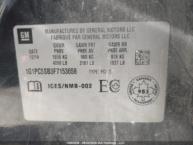 Продажа на аукционе авто 2015 Chevrolet Cruze, vin: 1G1PC5SB3F7153658, номер лота: 12683836
