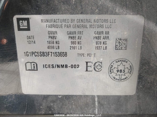 Продажа на аукционе авто 2015 Chevrolet Cruze, vin: 1G1PC5SB3F7153658, номер лота: 12683836