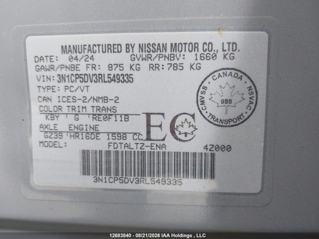 3N1CP5DV3RL549335 Nissan KICKS SR