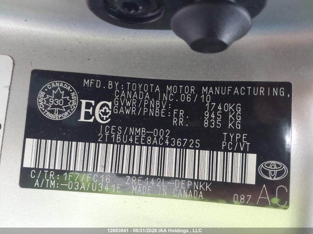 Aukcja sprzedaży 2010 Toyota Corolla, vin: 2T1BU4EE8AC436725, numer aukcji: 12683841