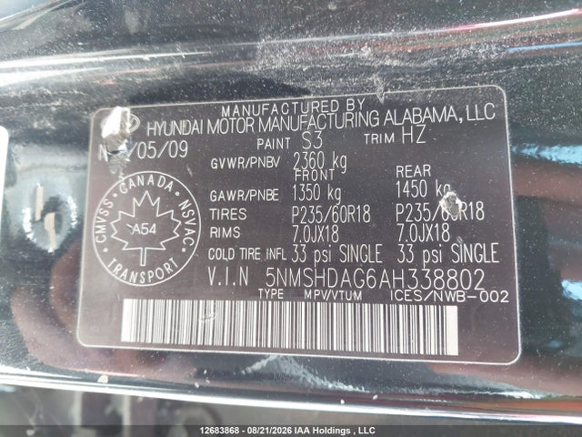 Продажа на аукционе авто 2010 Hyundai Santa Fe, vin: 5NMSHDAG6AH338802, номер лота: 12683868