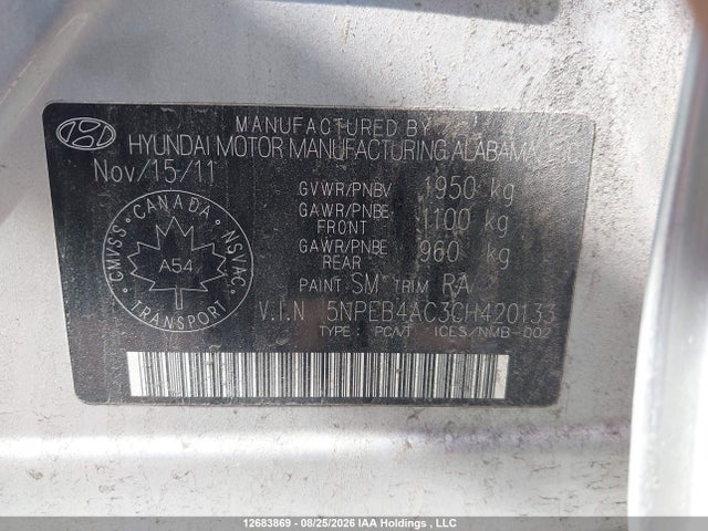 Aukcja sprzedaży 2012 Hyundai Sonata, vin: 5NPEB4AC3CH420133, numer aukcji: 12683869