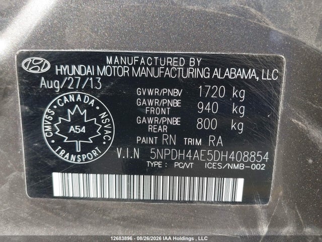 Продажа на аукционе авто 2013 Hyundai Elantra, vin: 5NPDH4AE5DH408854, номер лота: 12683896