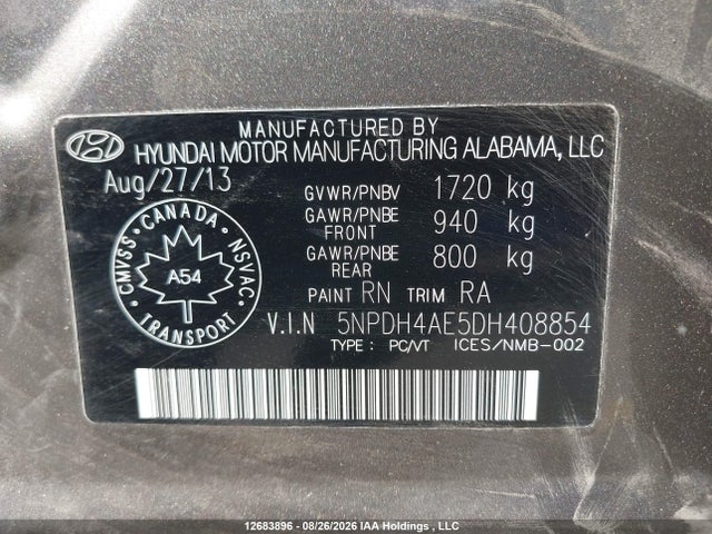 Продажа на аукционе авто 2013 Hyundai Elantra, vin: 5NPDH4AE5DH408854, номер лота: 12683896