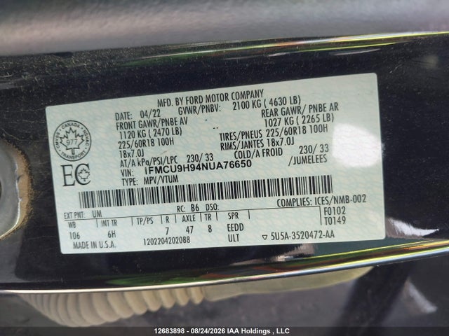 Ford ESCAPE SEL 2022 1FMCU9H94NUA76650 Image 18