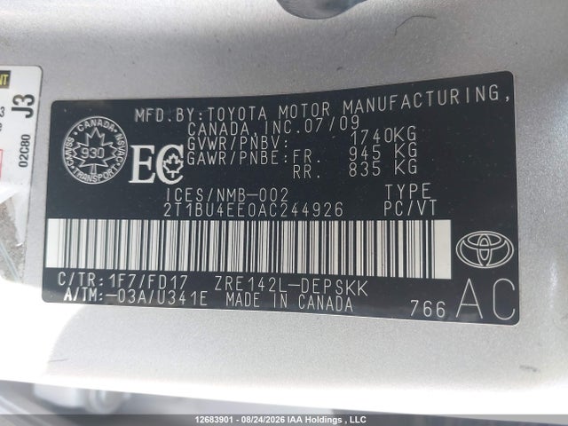 2010 Toyota Corolla S მანქანა იყიდება აუქციონზე, vin: 2T1BU4EE0AC244926, აუქციონის ნომერი: 12683901