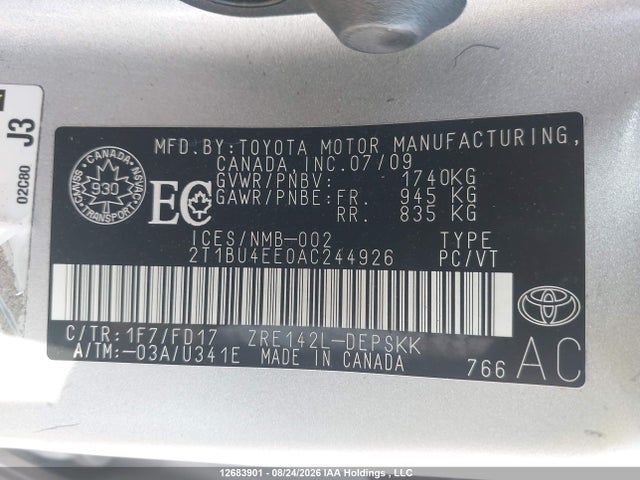 2010 Toyota Corolla S მანქანა იყიდება აუქციონზე, vin: 2T1BU4EE0AC244926, აუქციონის ნომერი: 12683901