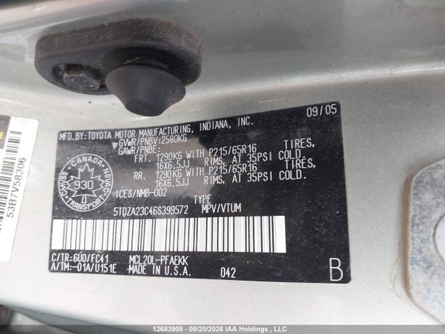 Aukcja sprzedaży 2006 Toyota Sienna Ce/le, vin: 5TDZA23C46S399572, numer aukcji: 12683908