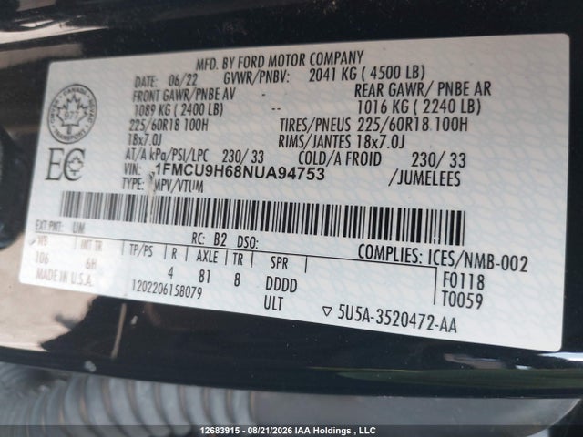 Ford Escape 2022 1FMCU9H68NUA94753 Image 17
