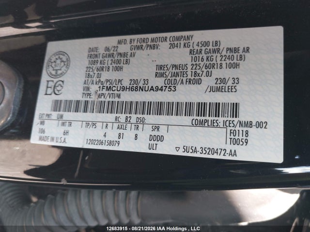 Ford Escape 2022 1FMCU9H68NUA94753 Image 9