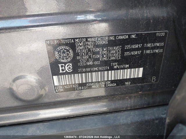 Продажа на аукционе авто 2021 Toyota Rav4 Le, vin: 2T3B1RFV0MC162274, номер лота: 12658474