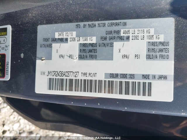 12661401 :رقم المزاد ، JM1CR2W38A0377127 vin ، 2010 Mazda Mazda5 Gs/gt مزاد بيع